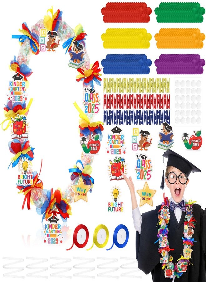 Feifeiya Preschool Graduation Candy Lei 2025 Making Kit Include 288Pcs Flower 6 Pcs Mesh Bag 3 Rolls of Ribbon 48Pcs Card 60Pcs Wooden Clamps Bulk for Kindergarten Party Supplies Gift Craft - Image 1